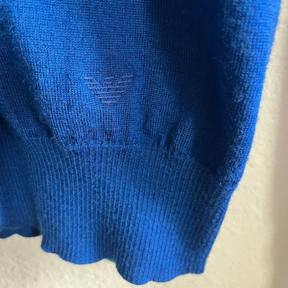 Emporio Armani Made in Italy Plain Knit Pure Virgin Wool Blue Sweater Size M